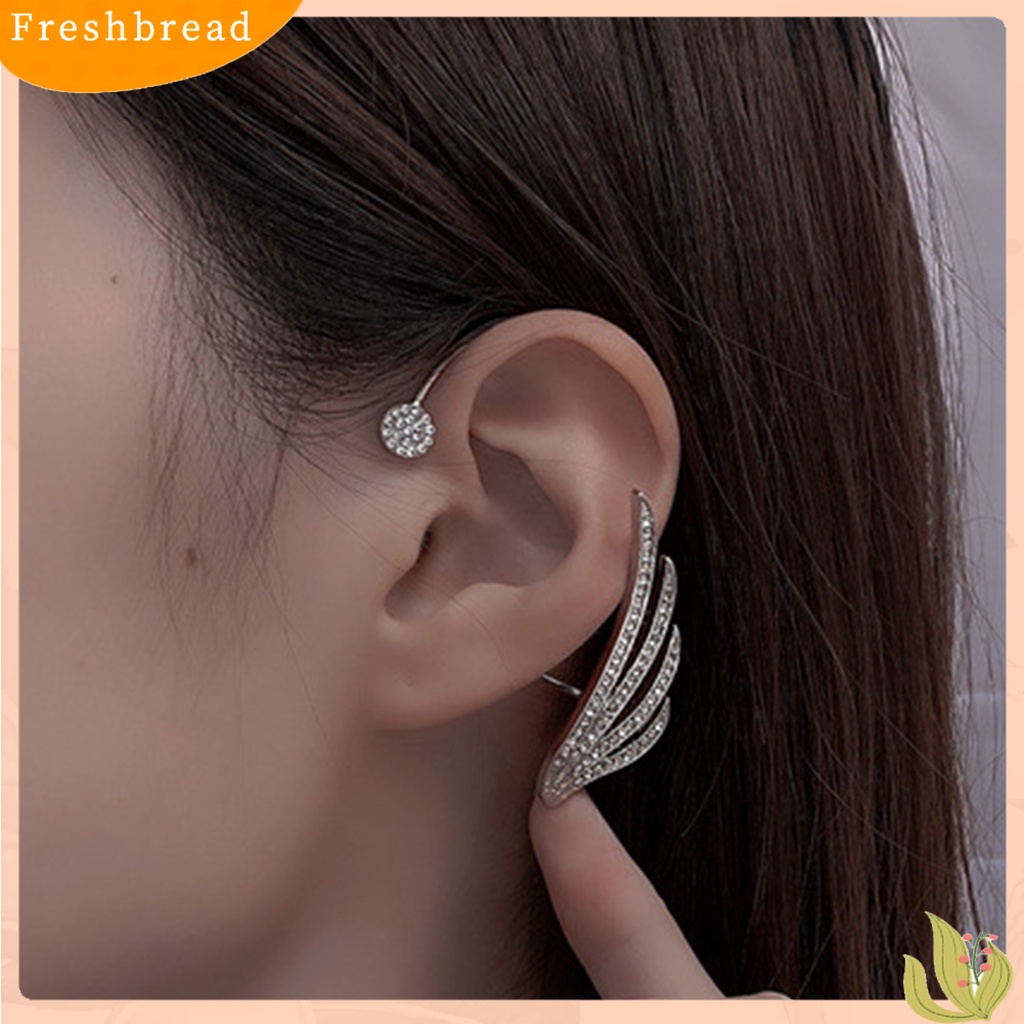 &lt; Freshbread &gt; Lady Klip Telinga Bentuk Sayap Berlian Imitasi Hias Supper Shiny Individu Arc Women Earrings Untuk Prom