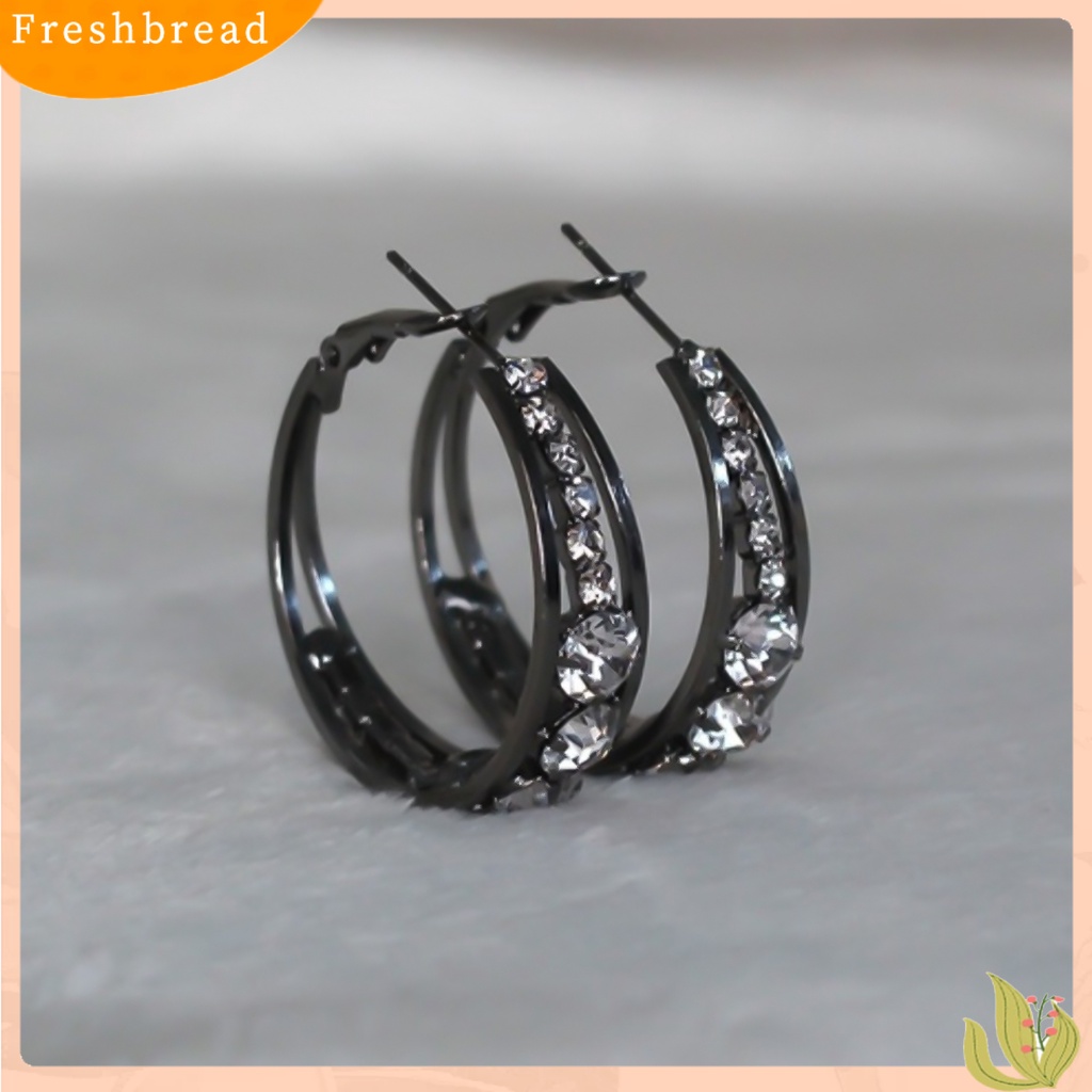 &lt; Freshbread &gt; Anting Berlian Imitasi Hias Perhiasan Aksesoris Alloy Shiny Banquet Hoop Earrings Untuk Pernikahan