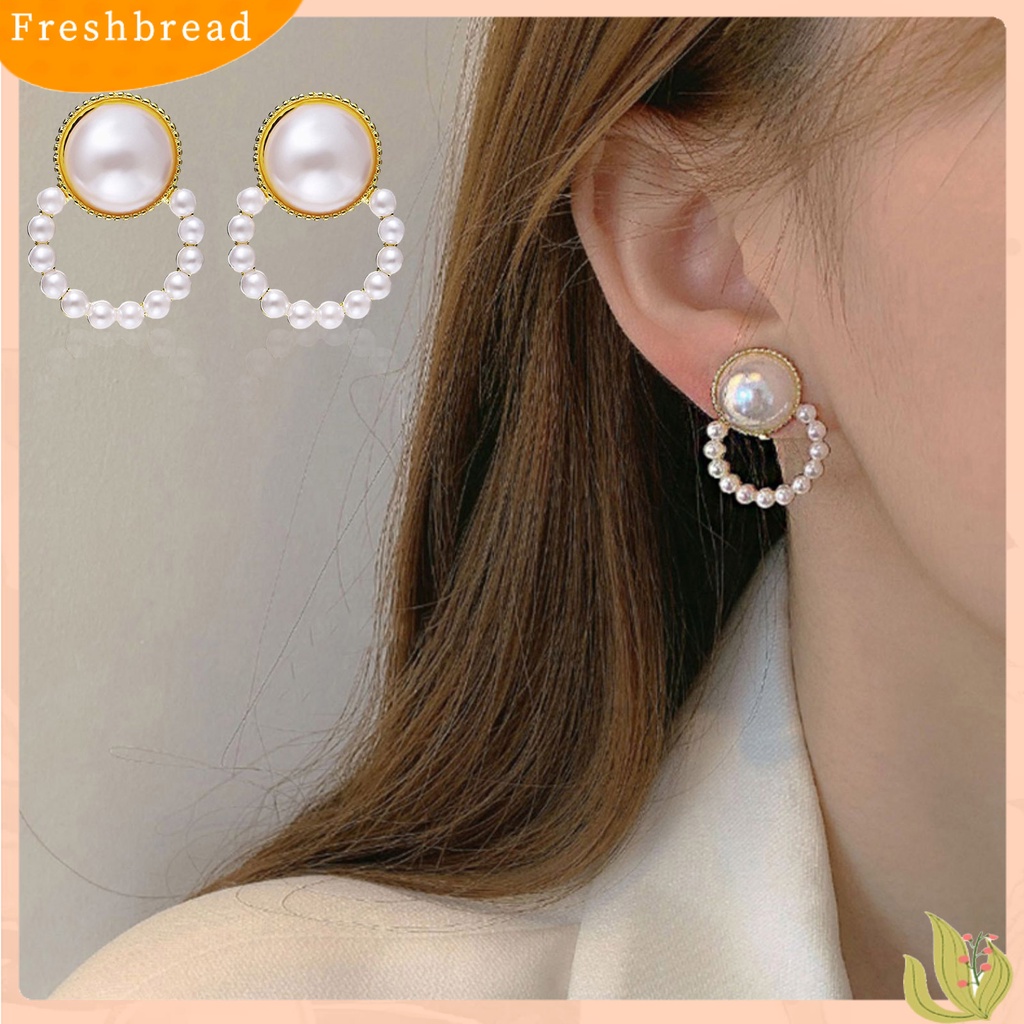 &lt; Freshbread &gt; 1pasang Anting Wanita Gaya Perancis Retro Elegan Berlapis Emas Hypoallergenic Hadiah Fashion Perhiasan High Gloss Faux Pearl Cross Ladies Earrings Untuk Pesta