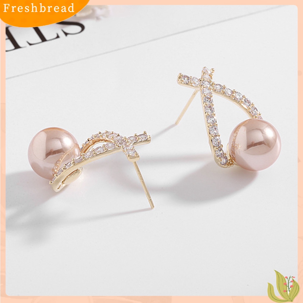 &lt; Freshbread &gt; Anting Tusuk Wanita Perhiasan Berlian Imitasi Berbentuk Salib Ringan Tahan Lama Ear Studs Untuk Pernikahan