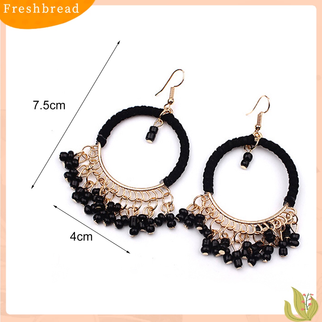 &lt; Freshbread &gt; 1pasang Anting Gaya Boho Manik-Manik Rumbai Desain Alloy Anting Kait Menjuntai Untuk Pakaian Sehari-Hari