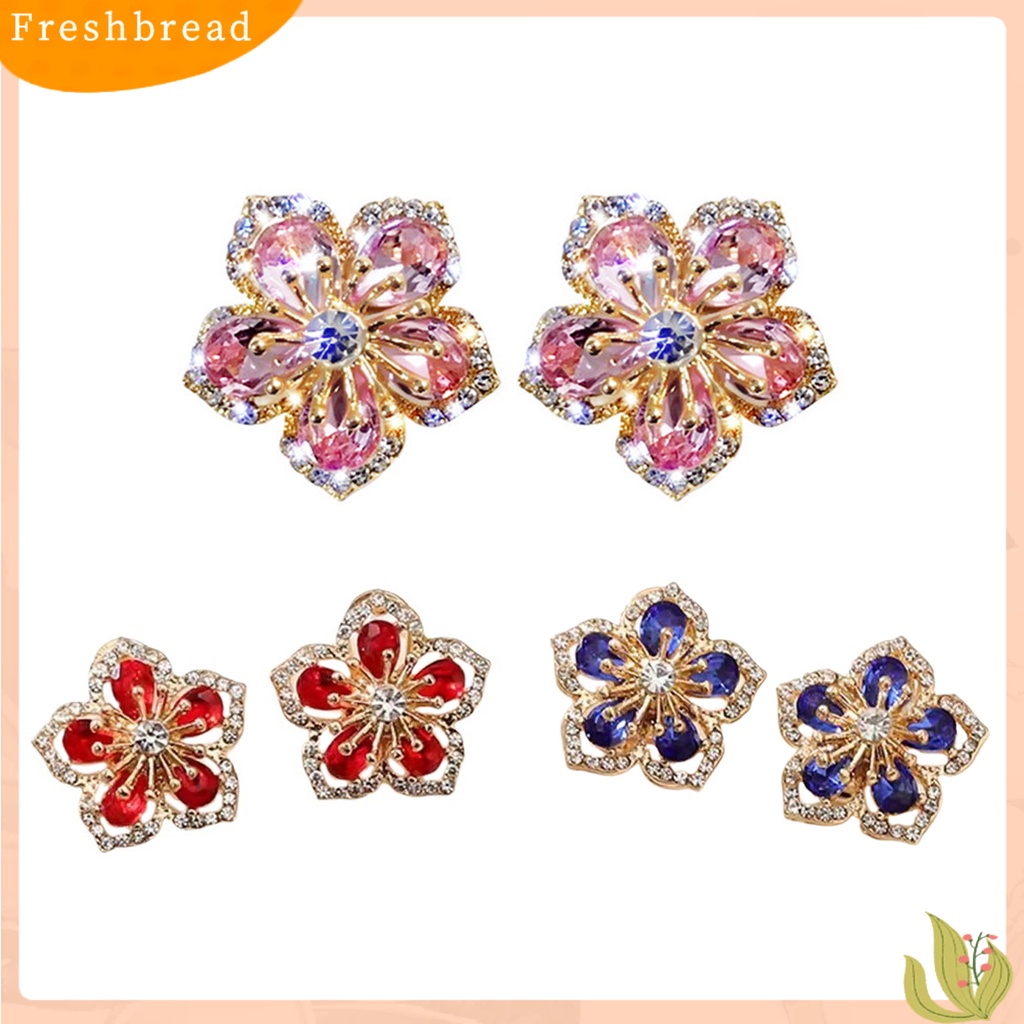< Freshbread > 1pasang Anting Stud Glitter Tahan Lama Alloy Wanita Menawan Bunga Stud Ear Ring Untuk Pesta