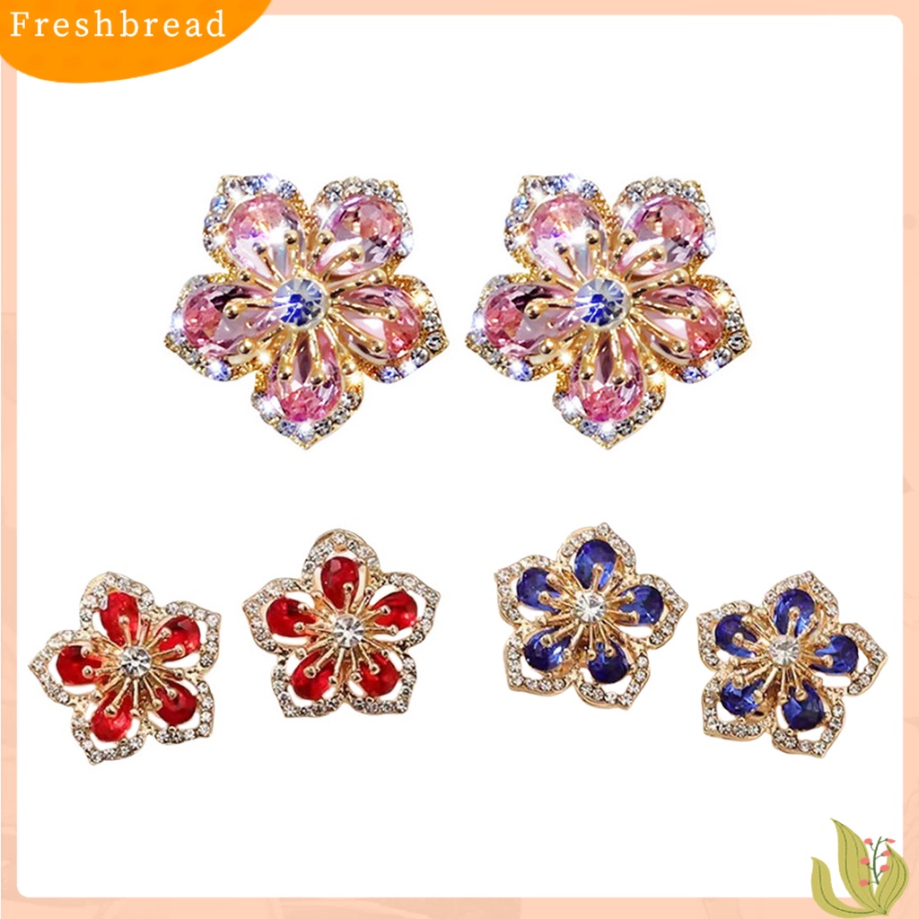 &lt; Freshbread &gt; 1pasang Anting Stud Glitter Tahan Lama Alloy Wanita Menawan Bunga Stud Ear Ring Untuk Pesta