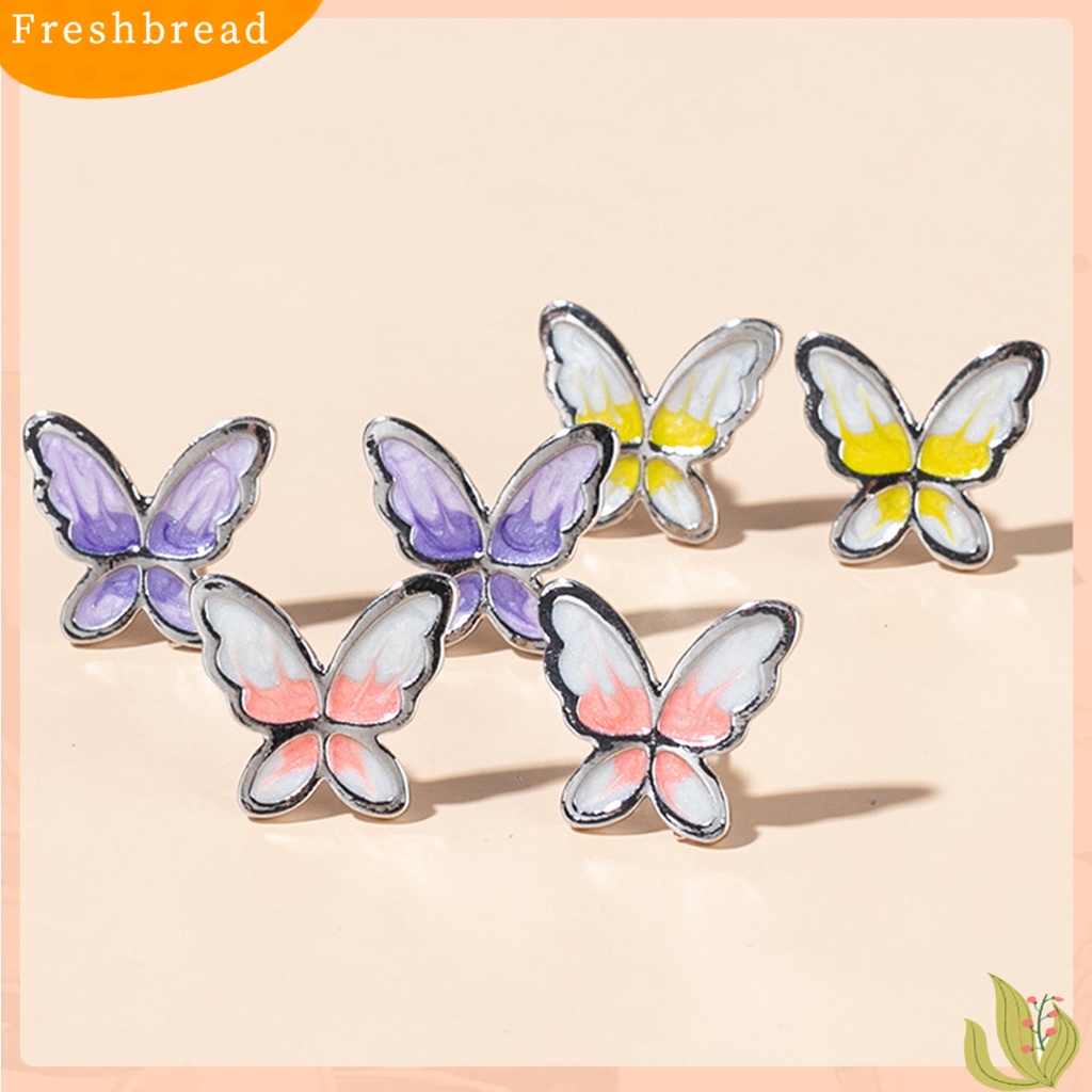 &lt; Freshbread &gt; 1pasang Anting Tusuk Wanita Ringan Artistik Manis Tahan Lama Friendly Untuk Kulit Stainless Warna Kontras Bentuk Kupu-Kupu Anti Karat Lady Ear Stud Women Jewelry