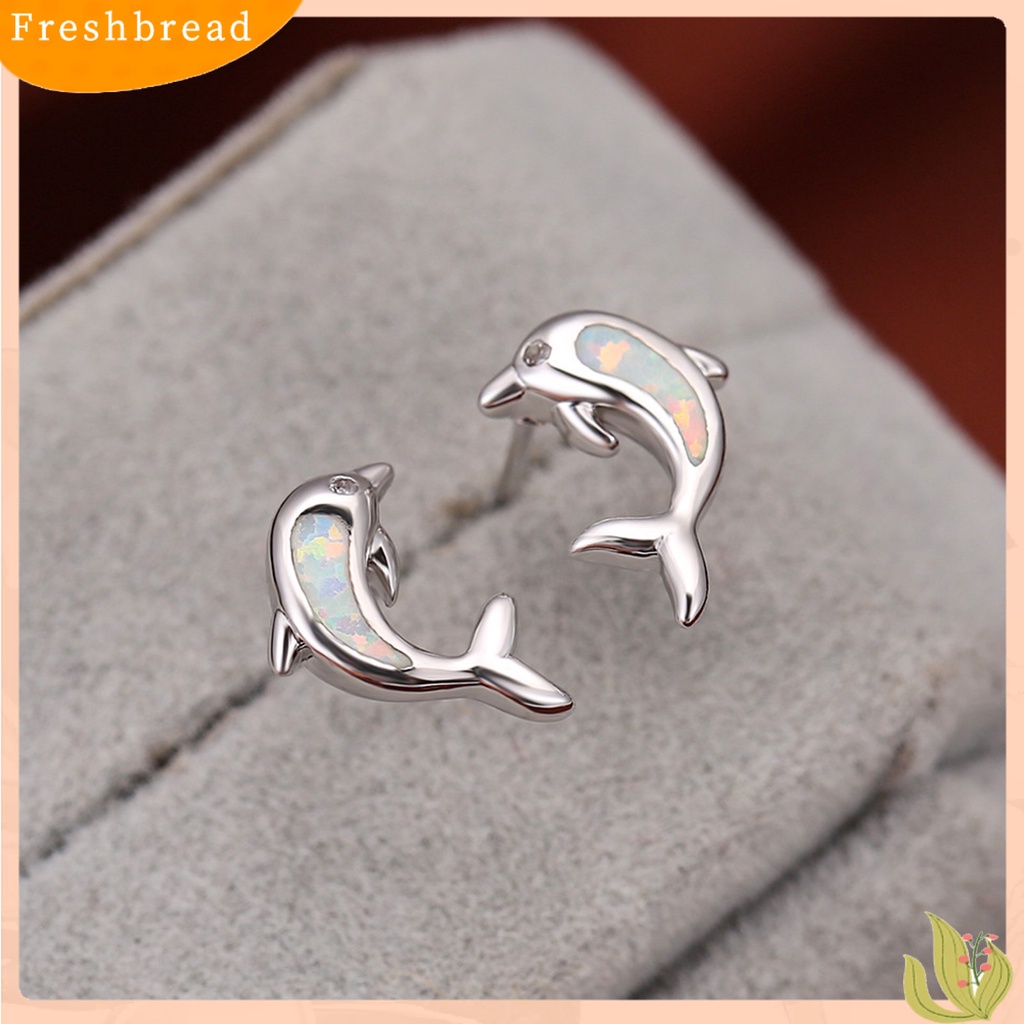 &lt; Freshbread &gt; 1pasang Lady Ear Studs Bentuk Dolphin Perhiasan Batu Imitasi Berwarna Ringan Lucu Anting Tusuk Hewan Untuk Pacaran