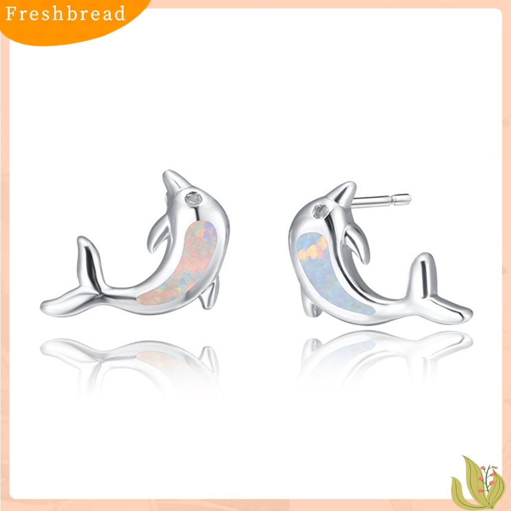 &lt; Freshbread &gt; 1pasang Lady Ear Studs Bentuk Dolphin Perhiasan Batu Imitasi Berwarna Ringan Lucu Anting Tusuk Hewan Untuk Pacaran