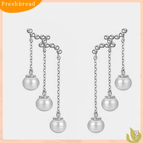 &lt; Freshbread &gt; Wanita Elegan Mutiara Imitasi Drop Menjuntai Rumbai Telinga Stud Anting Perhiasan Charms