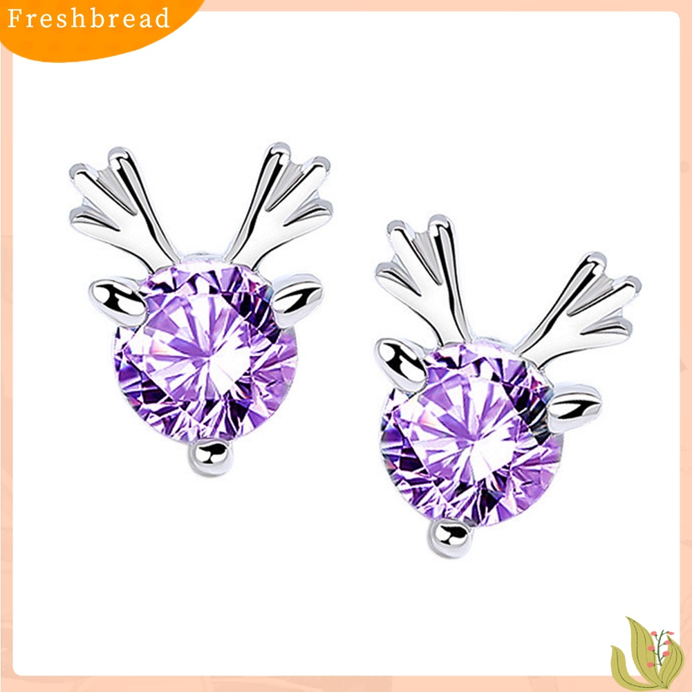 &lt; Freshbread &gt; Cute Elk Deer Berlian Imitasi Bertatahkan Telinga Studs Wanita Perhiasan Pesta Anting Natal