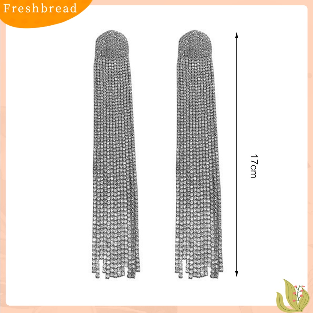 &lt; Freshbread &gt; 1pasang Drop Earrings Shiny Panjang Rumbai Penuh Berlian Imitasi Temperamen Berkilau Berdandan Hadiah Wanita Menjuntai Anting Pesona Perhiasan Aksesori Busana