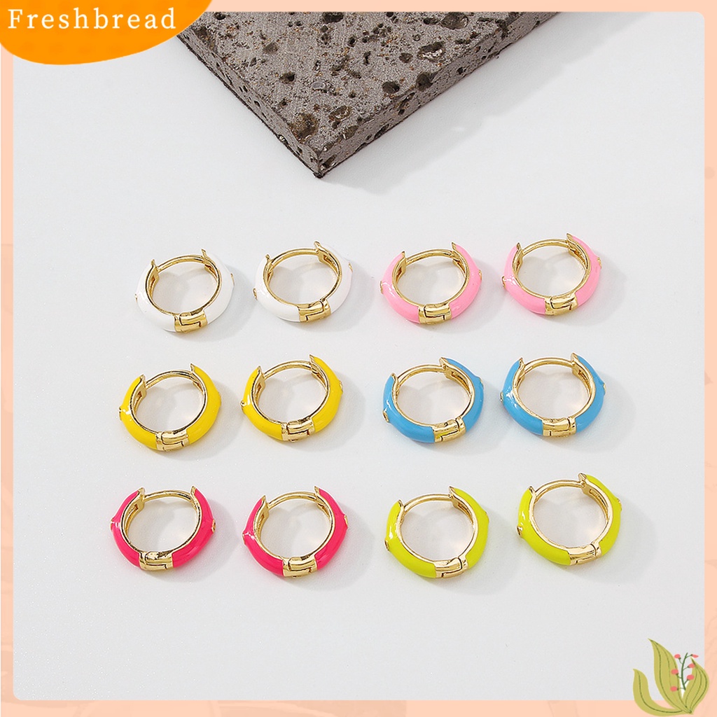 &lt; Freshbread &gt; 1pasang Anting Huggie Wanita Bentuk Bulat Epoxy Warna Manis Anting Lady Anti Cacat Portabel Untuk Hadiah