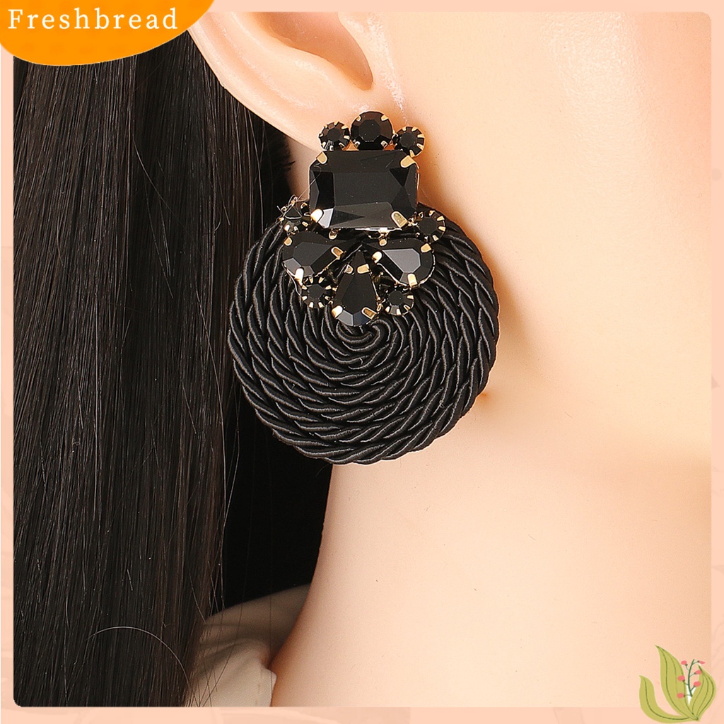 &lt; Freshbread &gt; 1pasang Wanita Buatan Tangan Berlebihan Bulat Berlian Imitasi Drop Earring Fashion Jewelry