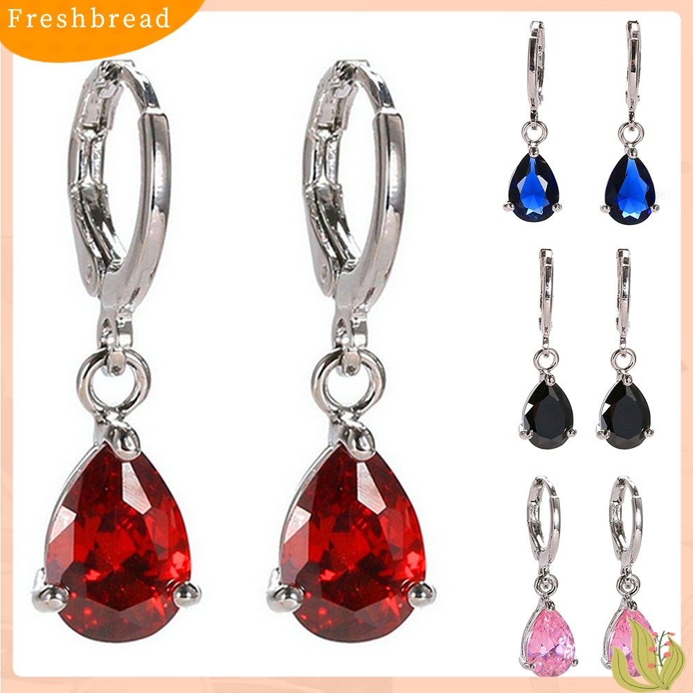 &lt; Freshbread &gt; Wanita Teardrop Cubic Zirconia Menjuntai Hoop Earrings Hadiah Perhiasan Pesta Pernikahan