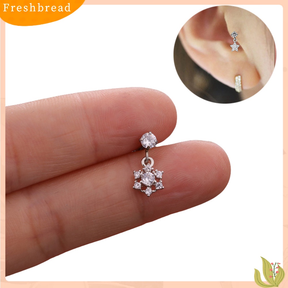 &lt; Freshbread &gt; 1Pc Wanita Bintang Bunga Cubic Zirconia Menjuntai Ear Stud Earring Perhiasan Tulang Rawan