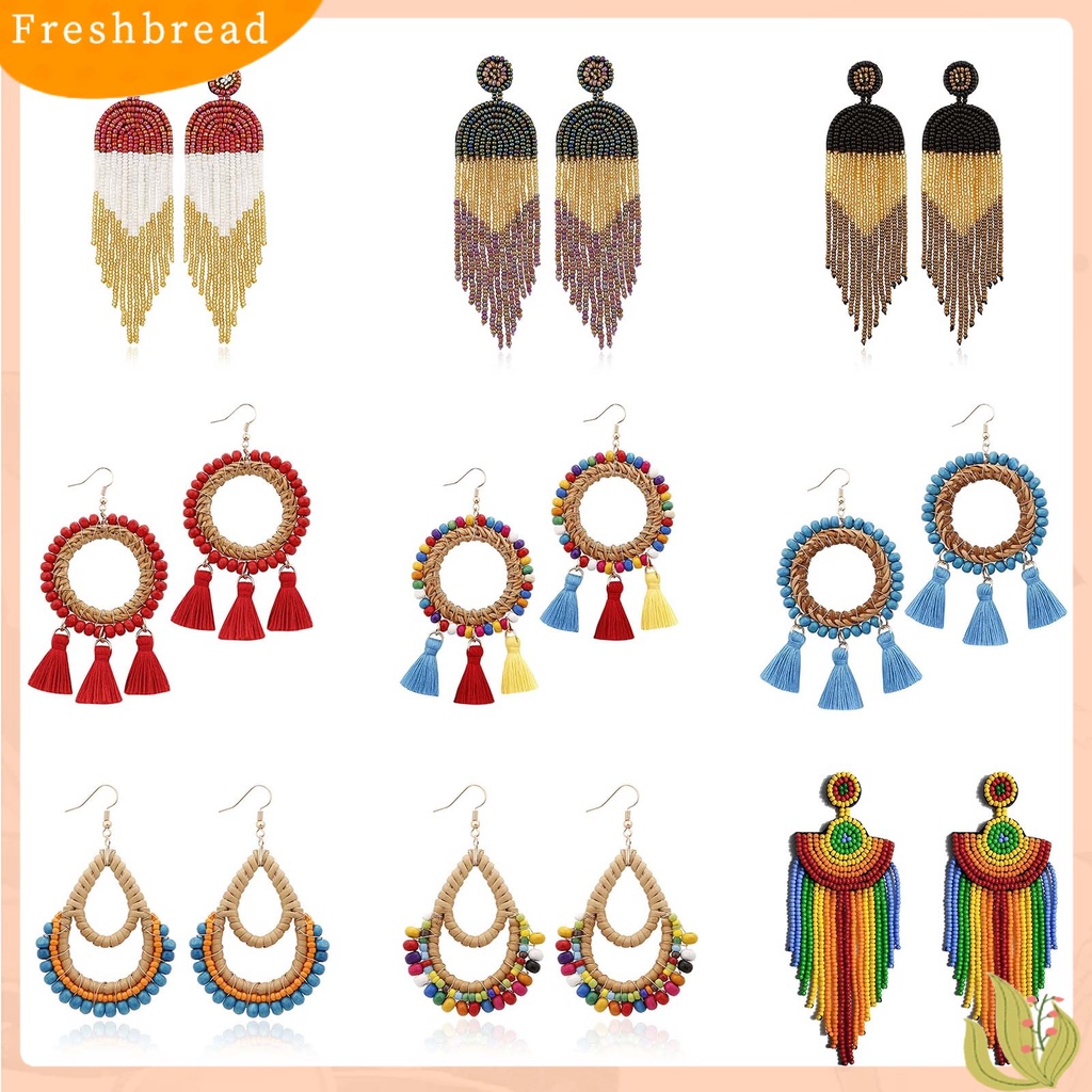 &lt; Freshbread &gt; 1pasang Manik-Manik Anting Rumbai Bentuk Air Terjun Anti-Alergi Mudah Menerapkan Manik-Manik Berwarna Drop Earrings Untuk Anak Perempuan