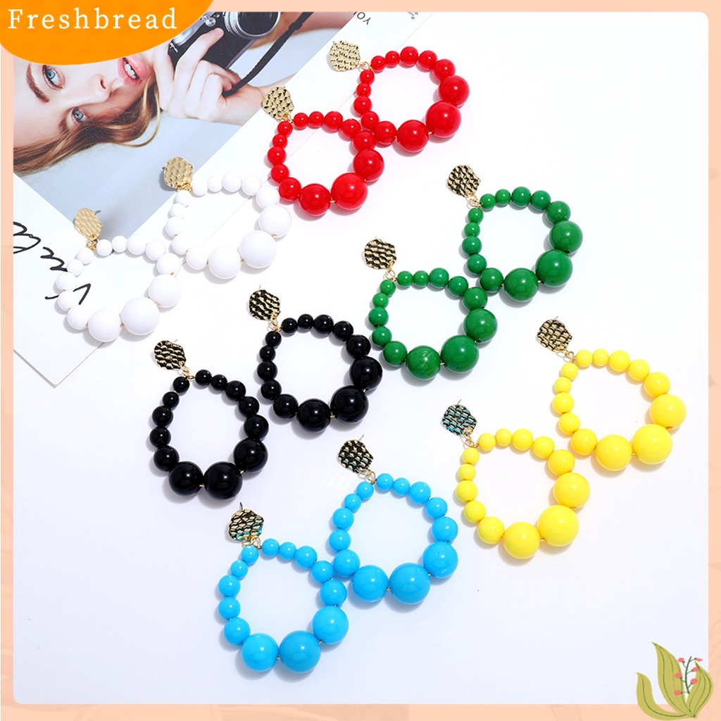 &lt; Freshbread &gt; 1pasang Anting Pejantan Bola Warna Vibrant Tekstur Berlebihan Full Color Daily Wear Manik-Manik Plastik Wanita Stud Earrings Pakaian Sehari-Hari