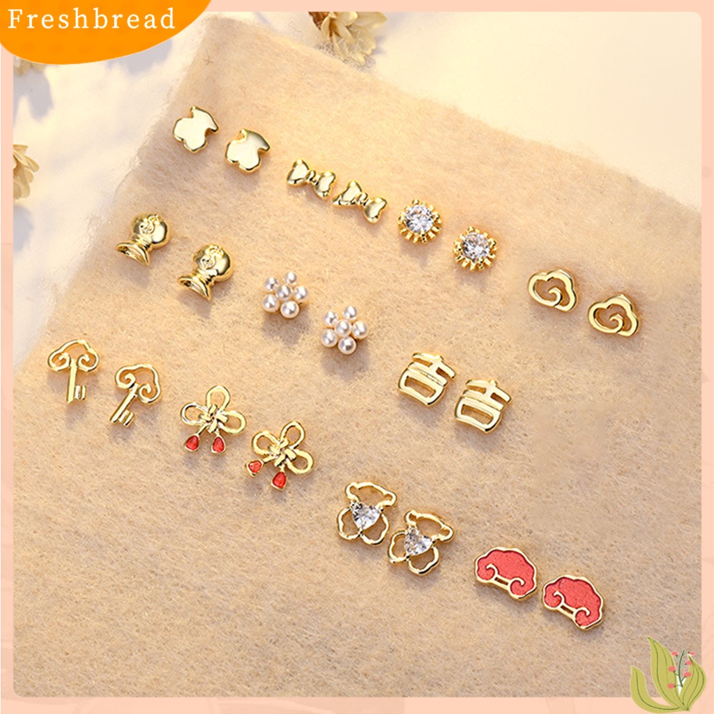 &lt; Freshbread &gt; 1pasang Stud Earrings Indah Busur-Simpul Berlian Imitasi Telinga Dekorasi Tembaga Tindik Studs Wanita Pria Perhiasan Hadiah Ulang Tahun