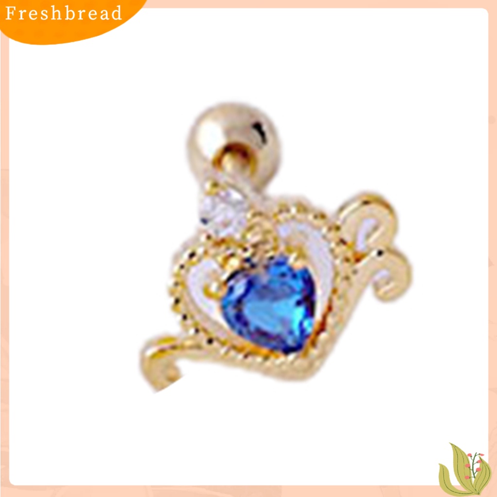 < Freshbread > 1Pc Stud Earring Cubic Zirconia Hias Mengkilap Elegan Geometris Electroplating Wanita Berongga Hati Telinga Stud Tulang Rawan Anting Perhiasan Dekorasi Hadiah Untuk Pacaran