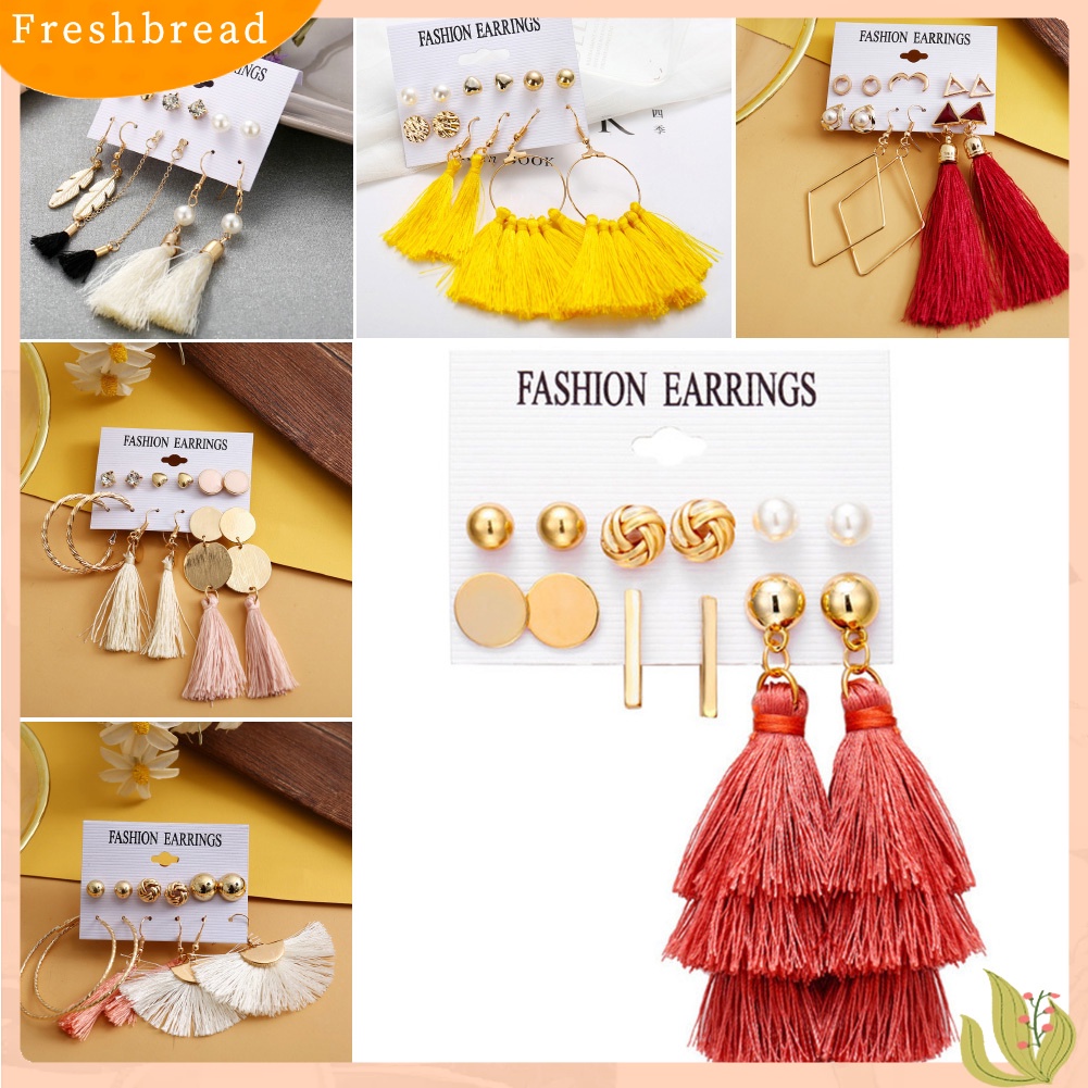 &lt; Freshbread &gt; 6Pcs/Set Bohemia Wanita Rumbai Kait Anting Ear Stud Set Perhiasan Aksesoris