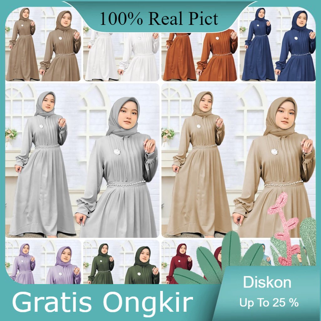 Baju Gamis Modern Remaja Terbaru 2023 Kombinasi Brokat Polos Simple dan Modis Untuk Usia 8-15 tahun 