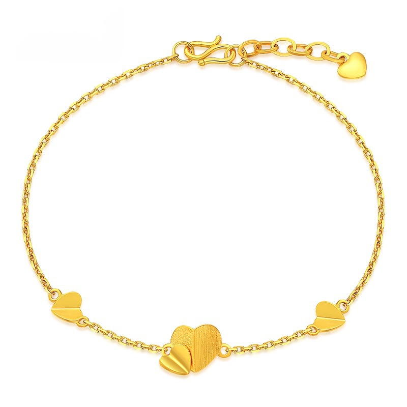 Goldkingdom Fashion Perhiasan Aksesoris Ready Stock Berlapis Emas Gelang Emas Wanita Adjustable Manik-Manik Serbaguna Cinta Hati Gelang Perhiasan Eurocoin