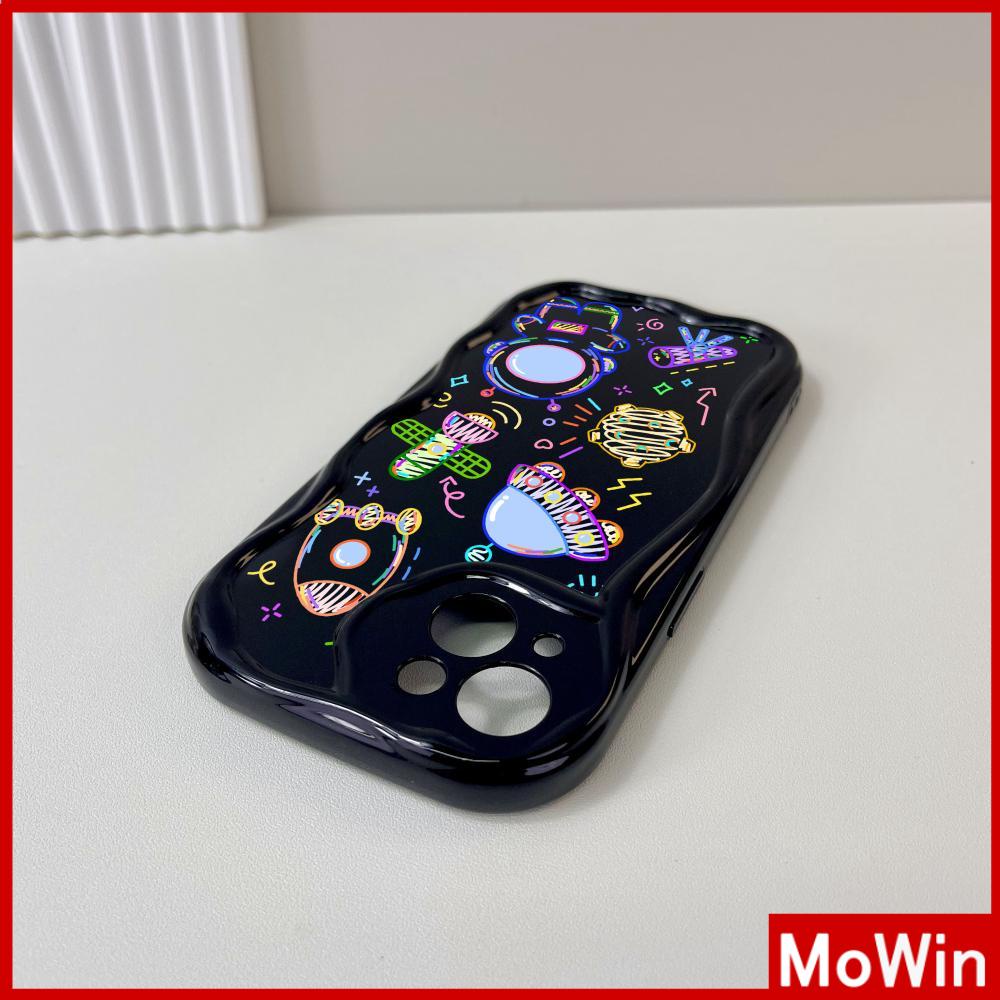 For iPhone 14 Pro Max iPhone Case 3D Curved Edge Wave Glossy Black TPU Airbag Shockproof Camera Cover Cosmonaut Compatible with iPhone 13 Pro max 12 Pro Max 11 xr xs max 7Plus