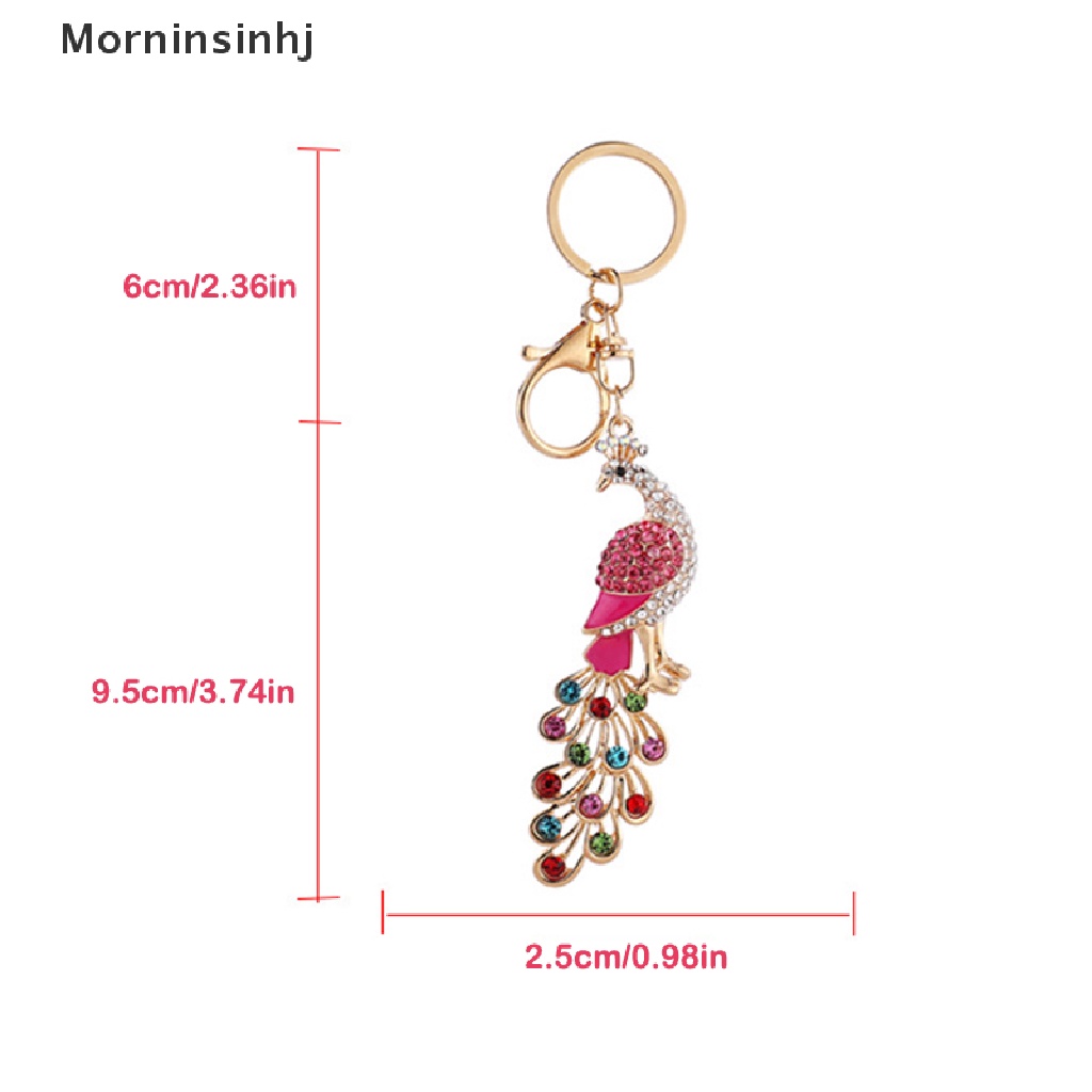 Mornin Bling Berlian Imitasi Gantungan Kunci Elegan Colorful Peacock Keychain Peafowl Peahen Keyring Bag Pendant Gantungan Kunci Mobil Ring id