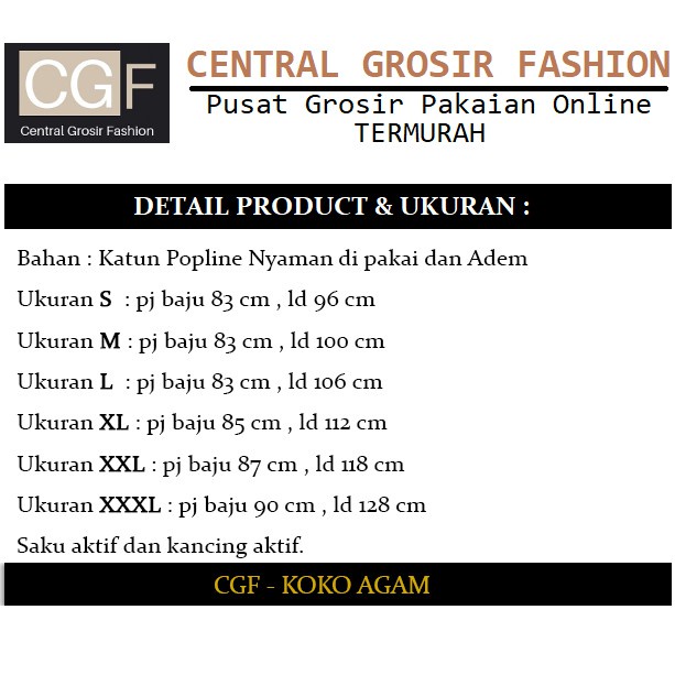 Koko Agam - Central Grosir Fashion (CGF) - Ukuran S-3XL - Matt Katun Poplin