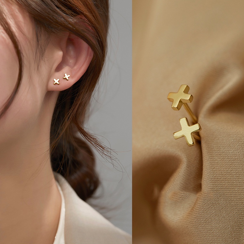 Goldkingdom Aksesoris Perhiasan Fashion Ready Stock Versi Korea Anting Pejantan Salib Mini Wanita Anting Pejantan Kecil Sederhana Anting Trendi Pria