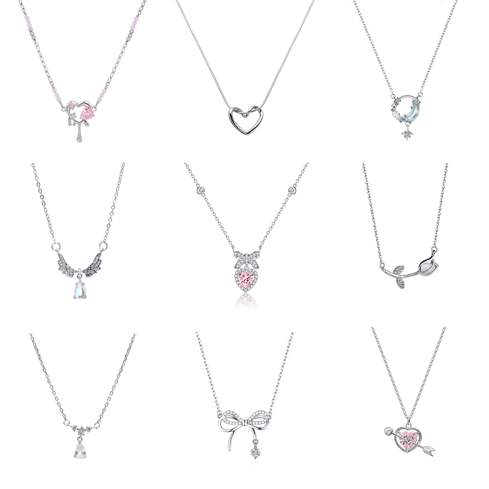 IFYOU Jika Anda Sederhana Y2K Perak Kristal Kupu-Kupu Kalung Fashion Merah Muda Jantung Choker Liontin Kalung Untuk Wanita Perhiasan Aksesoris