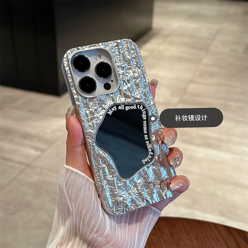 Kreatif Menyenangkan Cermin Shockproof Case iPhone 14 Pro Max Case iPhone 12 13 Pro Max Mewah Premium Rock Grains Protection Hard Back Cover