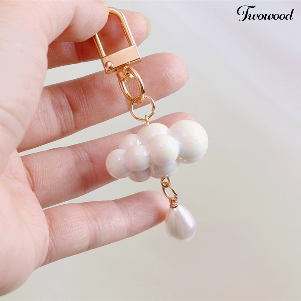 Twowood Cloud Keychain Faux Pearl Pendant DIY Akrilik Ransel Ornamen Awan Warna-Warni Kunci Ring Penggunaan Sehari-Hari