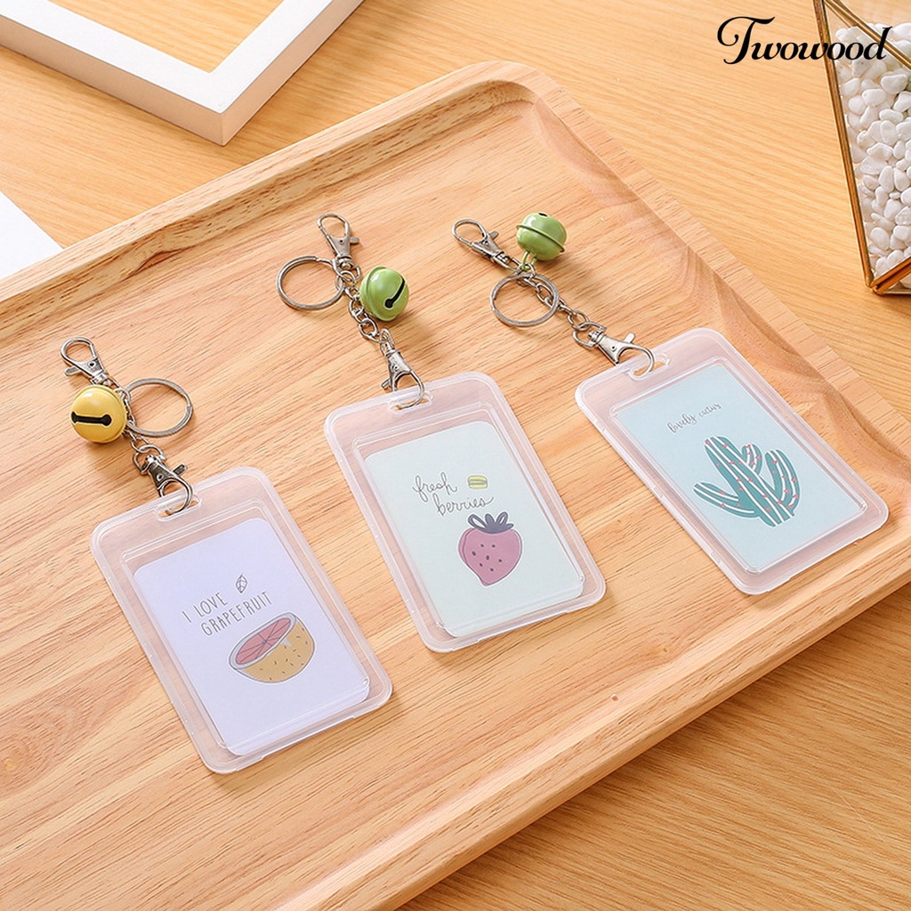 Twowood Card Holder Casual Tiny Bell Anti-ic Transparan Kartun Unisex ID Card Gantungan Kunci Case Tas Untuk Pelajar