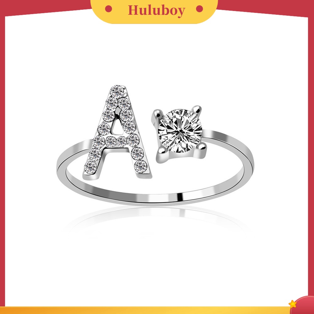 {Ready Stock} Cincin Terbuka Indah Dapat Disesuaikan Warna Silver Adjustable Huruf Alfabet Perhiasan Wanita Untuk Pesta
