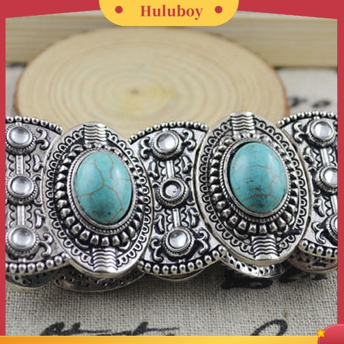 {Ready Stock} Retro Hadiah Wanita Oval Pirus Ukir Tibet Bangle Gelang Boho Perhiasan