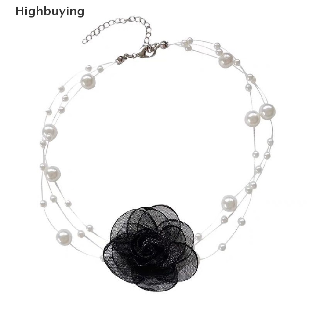 Hbid Kalung Mutiara Bunga Choker Hitam Dan Putih Romantis Prancis Perempuan Musim Panas Rantai Klavikula Glory