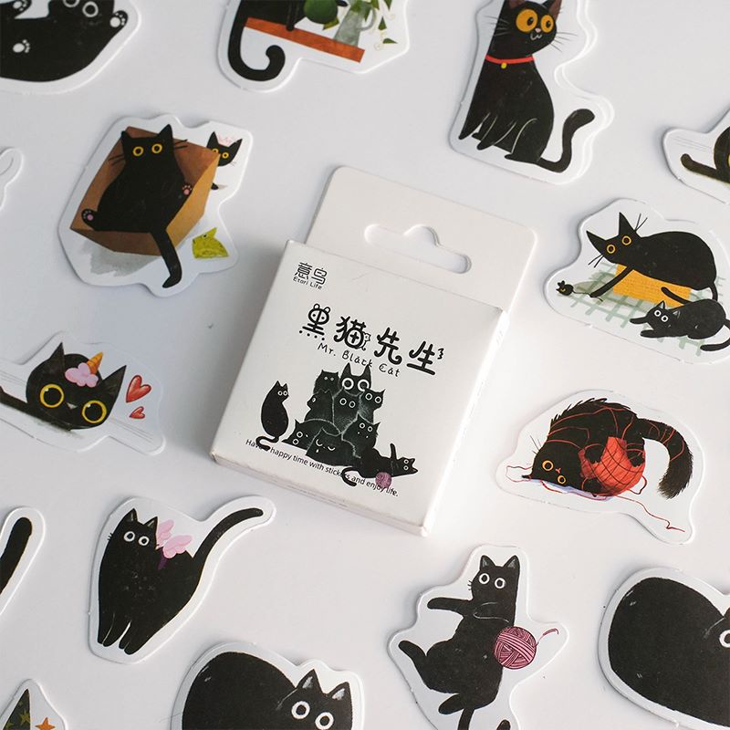 46pcs Kartun Kemas Mr. Stiker Seri Kucing Hitam Siswa Scrapbook Deco DIY Decals Stickers