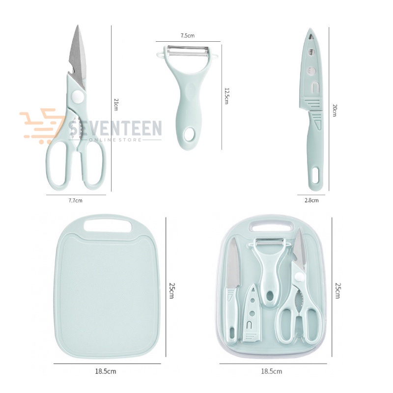 SEVENTEEN PISAU DAPUR SET TALENAN GUNTING STAINLESS 4IN1 PISAU PEELER KUPAS BUAH SAYUR GUNTING DAGING TULANG KNIFE SET FRUIT PERALATAN DAPUR