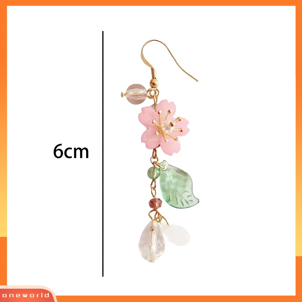 [OWR] 1pasang Ladies Earrings Unik Chic Semua Pertandingan Panjang Elegan Hias Logam Bunga Sakura Menjuntai Anting Hadiah