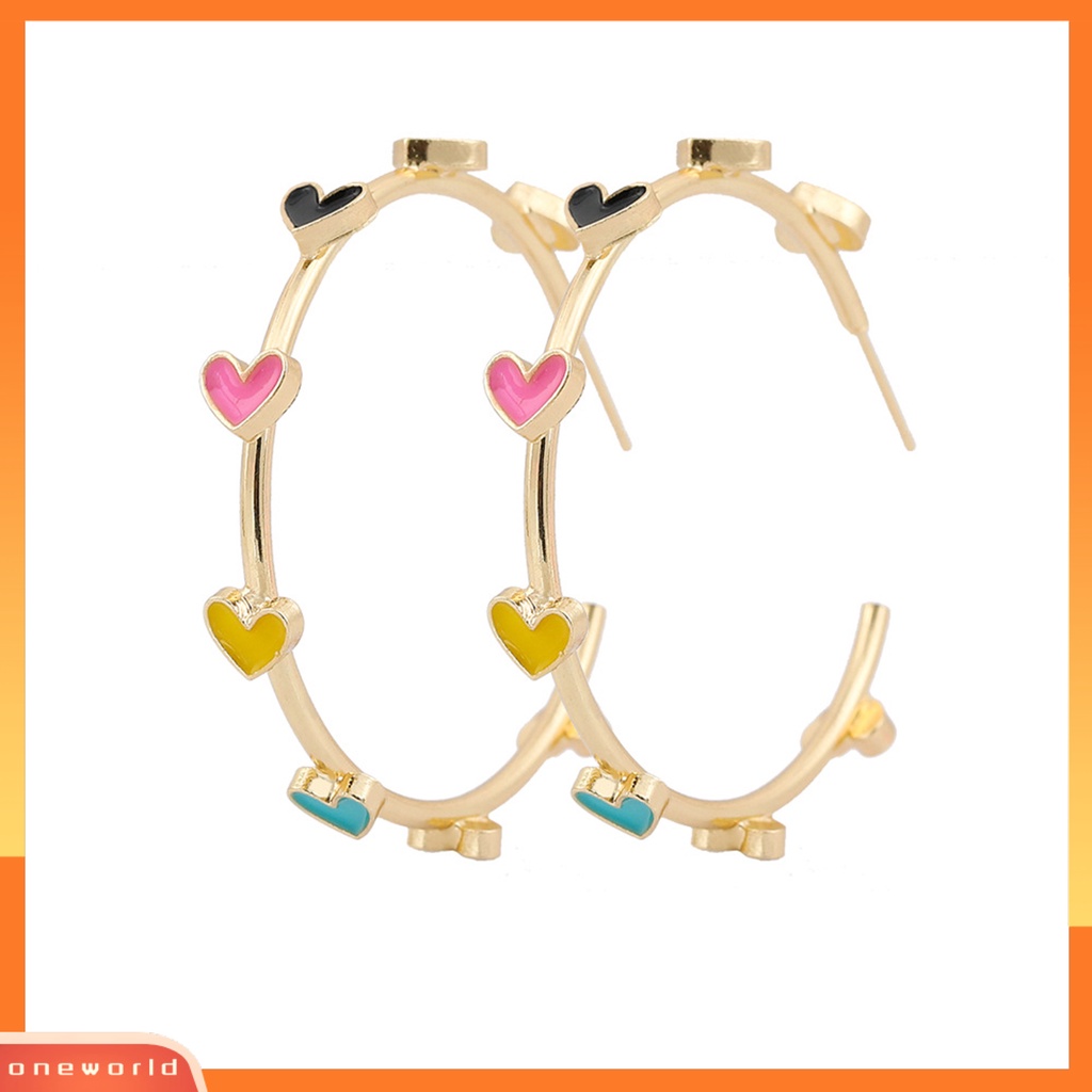 [OWR] 1pasang Anting Hoop Berbentuk C Geometris Hypoallergenic Warna-Warni Berbentuk Hati Stud Earrings Fashion Perhiasan