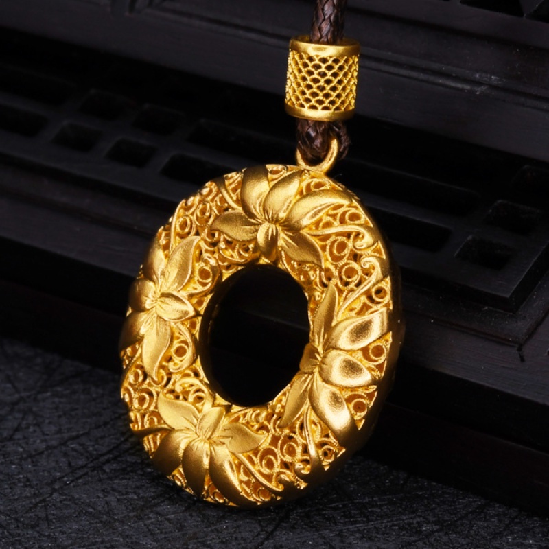 Goldkingdom Aksesoris Perhiasan Fashion Ready Stock, Tradisi Kuno, Mewarisi Liontin Emas Gesper Aman Lotus Dan Melubangi Wanita &amp;#Kalung Fashion 039; s.