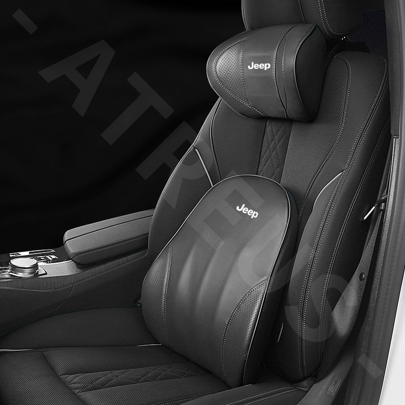 Jeep Bantal Sandaran Kepala Kulit Jok Mobil Back Support Memory Cotton Foam Lumbar Head Neck Cushion Untuk Willys Wrangler jk Renegade Compass2023 Grand Cherokee