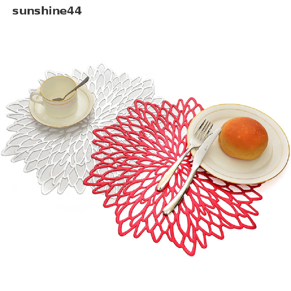 Sunshine Table Mat Hibiscus Flower Bronzing PVC Tatakan Hollow Isolasi Coaster Alas Meja Mangkok Dekorasi Rumah Natal Tahan Panas ID