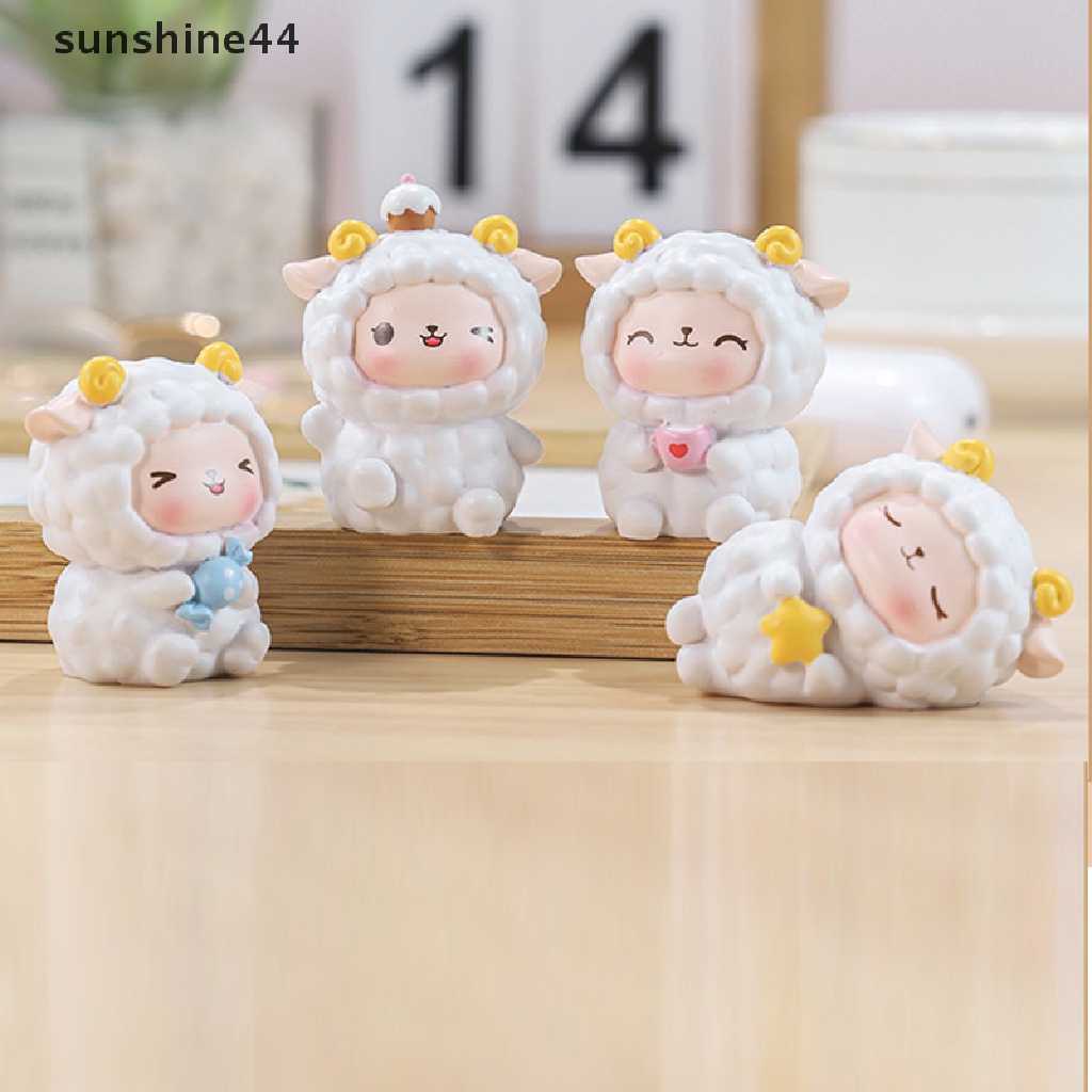 Sunshine Ornamen Lanskap Mikro Domba Lucu Resin Ornamen Kue Rumah Aksesoris ID