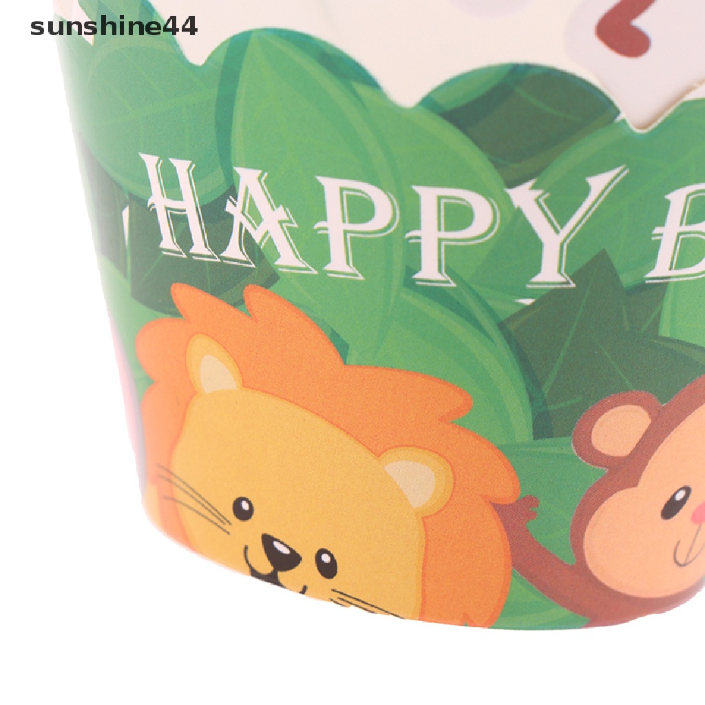 Sunshine 12Pcs Jungle Safari Animal Cupcake Wrapper Hewan Liar Pesta Cupcake Topper ID