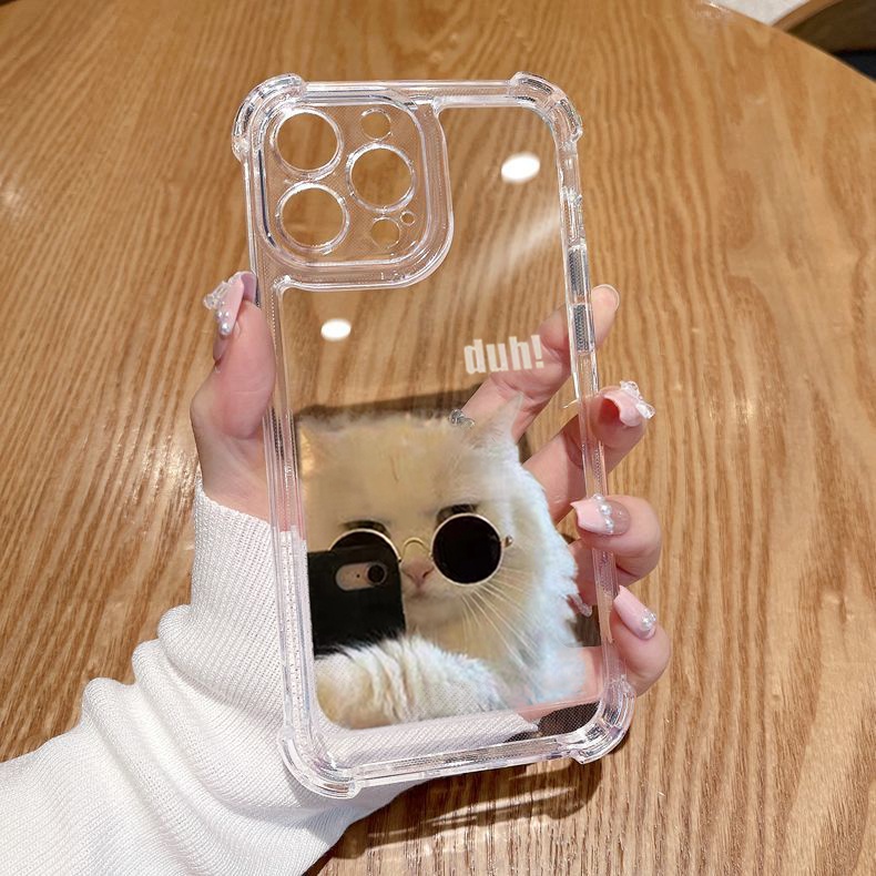 IPHONE Casing Anti Guncangan Lembut Kucing Lucu Kompatibel Untuk Iphone11 14 13 12 Pro Max XS Max X XR 7 +8 6 6S Plus Casing Transparan TPU Unik Tombol Cover Pelindung Kamera