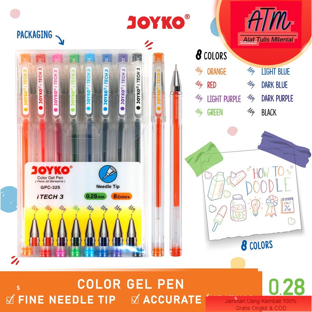 

Color Gel Pen Pulpen Pena Joyko GPC-325 iTech3 1 Set 8 Warna 0.28 mm