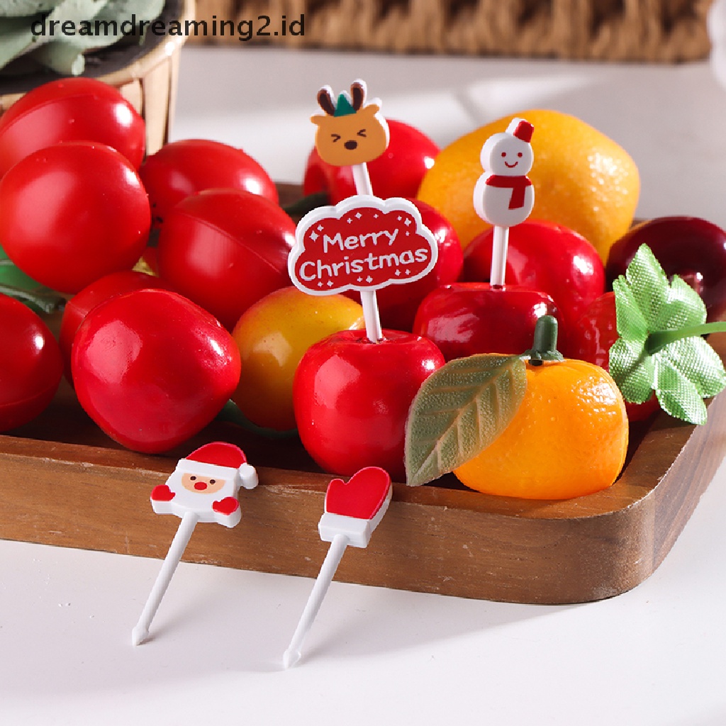 (hot) Merry Christmas Fruit Fork Kid Kue Buah Tusuk Gigi Bento Lunch Bento Pesta//