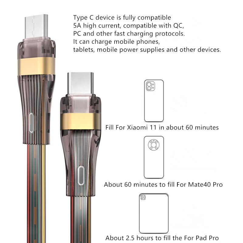 Kabel USB Tipe C 100W PD Fast Charge Kabel Charger Kabel Kawat Petir Kabel Handphone Untuk IOS Android