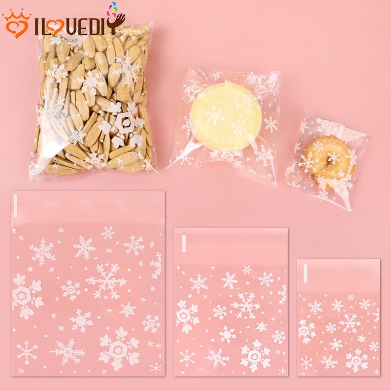 [Unggulan] 100pcs Kantong Pembungkus Kue Permen Tahan Lembab Biskuit Kantong Portabel Hadiah Dekorasi Packet Ramah Lingkungan Self-sticky Snack Bags Jewel Toy Storage Pack