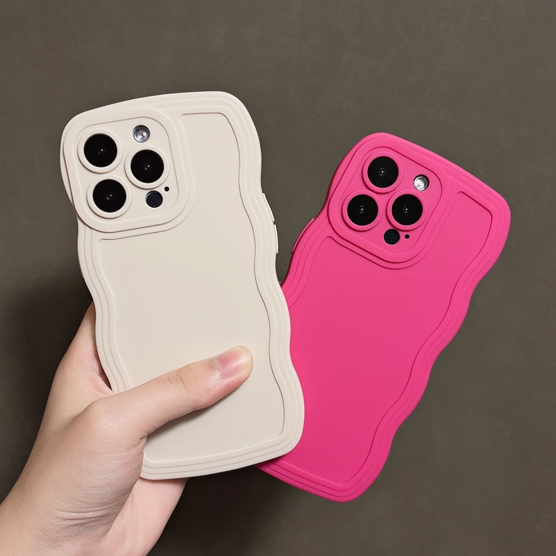 Casing Untuk Iphone14 13 12 11 Pro Max Xr Xs Max Silikon Cair Wavy Edge Phone Case Kamera Cakupan Penuh Soft TPU iPhone Case Pelindung Penutup Belakang